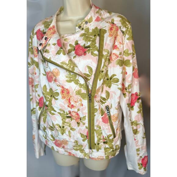 Lane Bryant Floral Moto Jacket – Ivory, Green & Pink – Size 16 - Picture 2 of 10